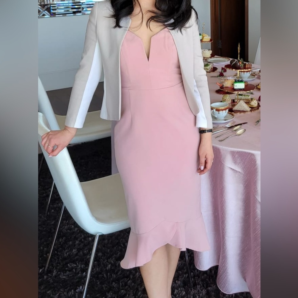 Bardot Rose Pink Ruffle Hem Midi Dress